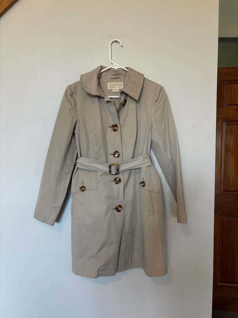 MICHAEL Michael Kors Petite Belted Trench Coat in Khaki Tan, Size PS